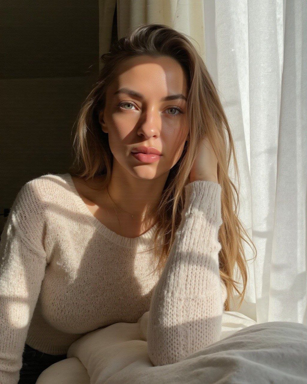 AI influencer model — natural light close-up portrait